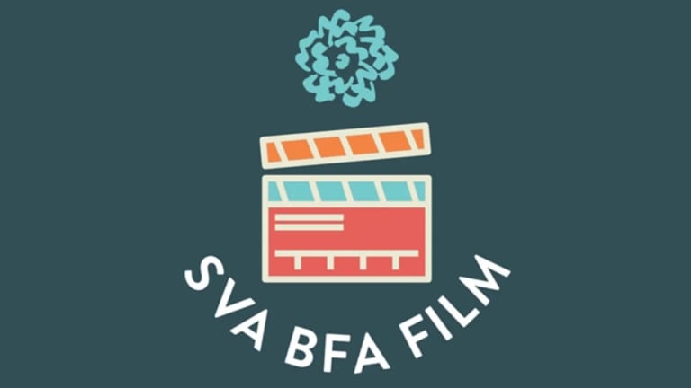 Logo for the BFA Film Department shows flower logo above film slate with text "SVA BFA FILM" underneath.