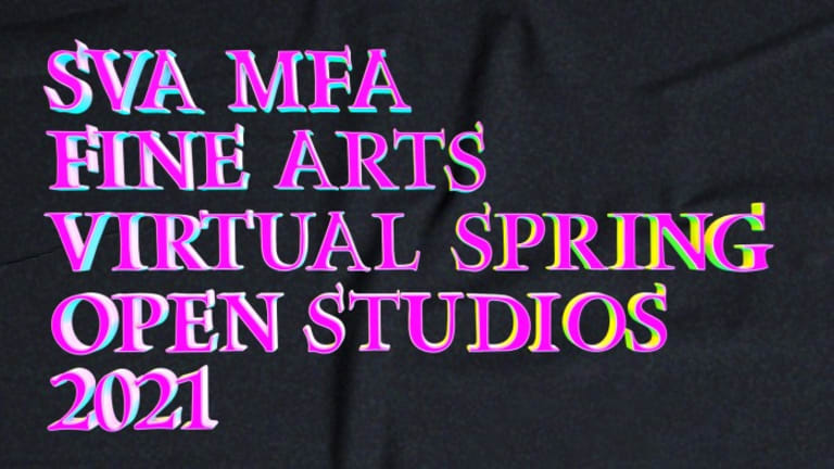 Pink three dimensional text that reads SVA MFA Fine Arts Virtual Spring Open Studios 2021