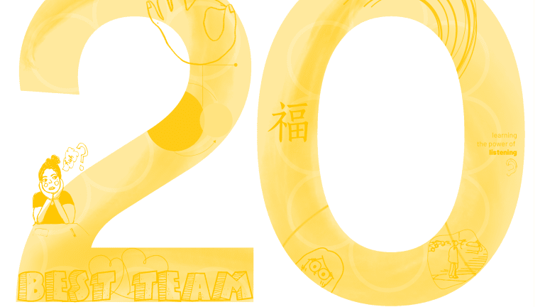 the number 20 and the reflection of the number 20 underneath, written in yellow