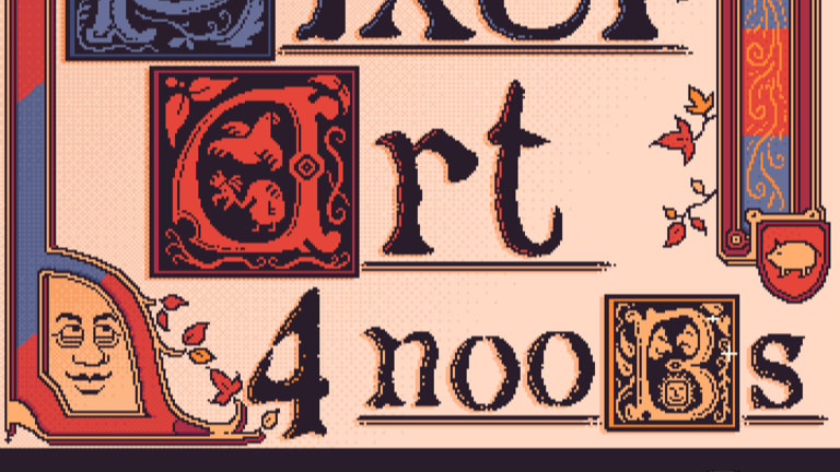 Pixel art design with title "pixel art 4 noobs" displayed with SVA logo 