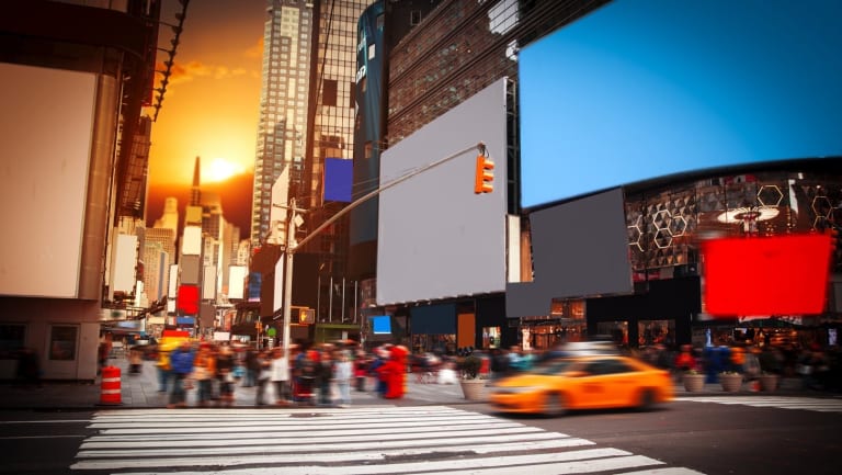 Times Square with blank billboards