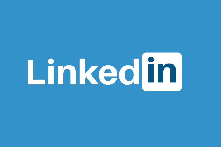 The LinkedIn logo on a blue background