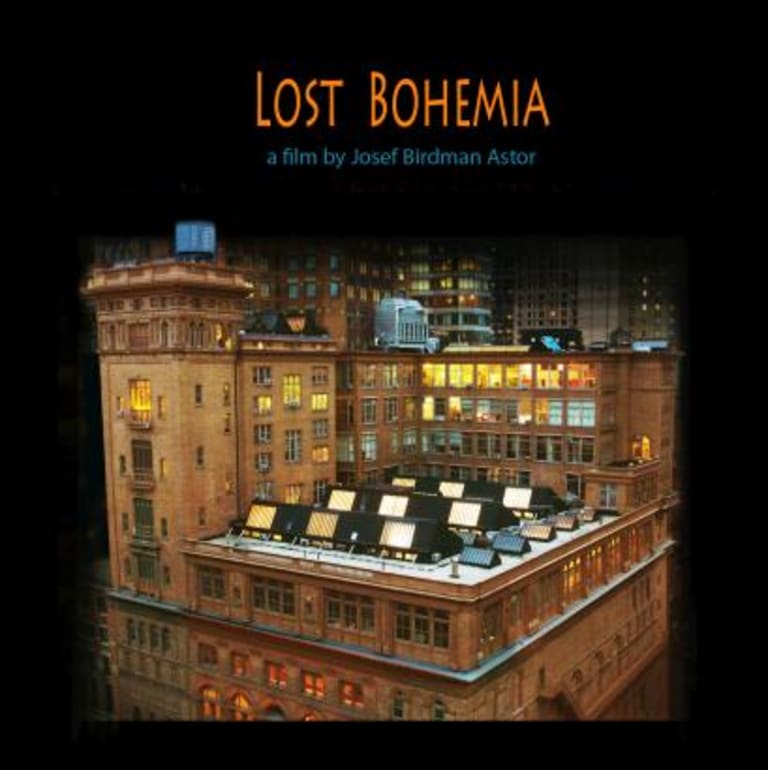 This is a building with various rooms lit up.  It says "Lost Bohemia a film by Josef Birdman Astor".