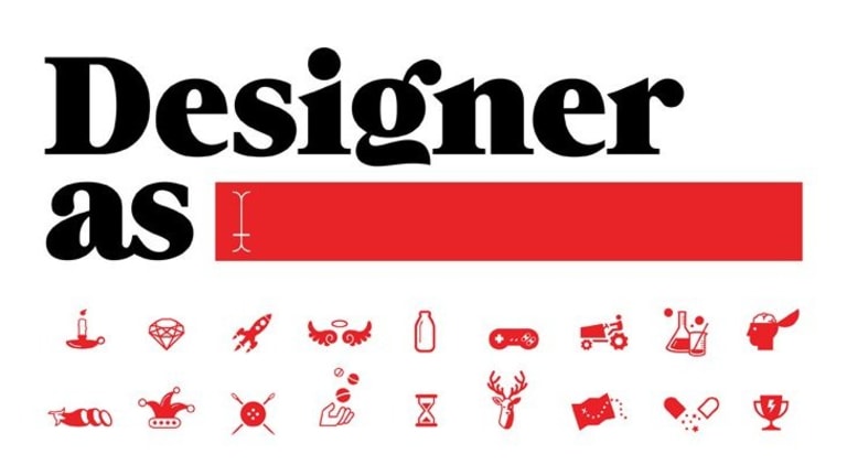 The words "Designer as" in black, and then a blank space in red, with many graphic images below.