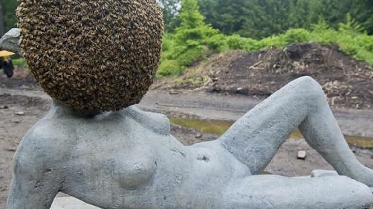 Nude art with a bee head.