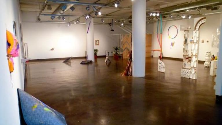 A gallery of unique art exhibits.