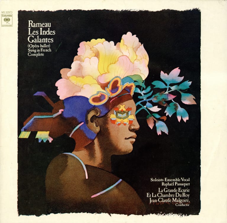 Original art for the cover of Jean-Philippe Rameau's Les Indes Galantes album, Columbia Records, 1975 by Milton Glaser. Part of the upcoming "SVA❤️Milton" exhibition.