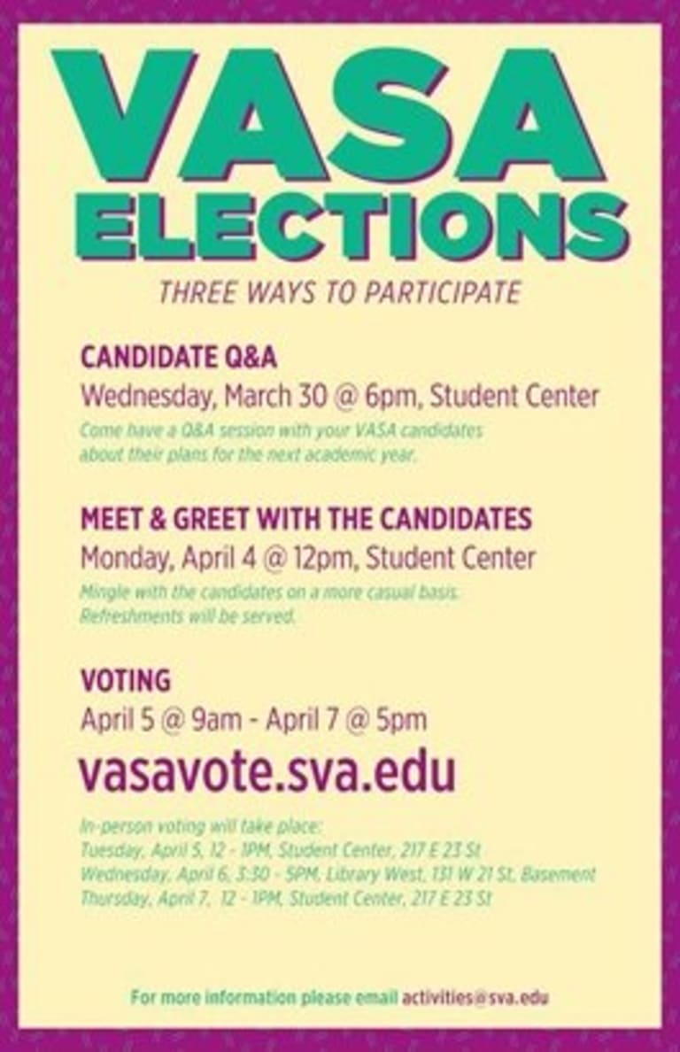 Poster announcing events related to an election. Appears to be related to student government.