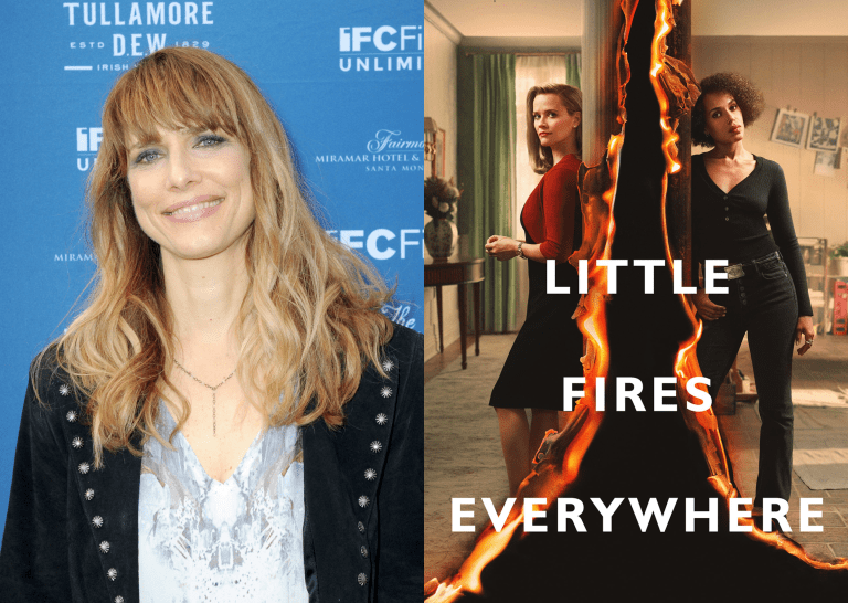 From left: A photograph of the late Lynn Shelton; a poster for Hulu's limited series "Little Fires Everywhere".