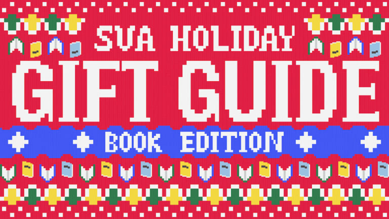 A holiday-sweater-style graphic for the 2019 SVA Holiday Gift Guide: Book Edition.