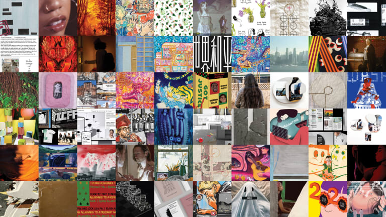 A compilation of sixty images, displayed in square tiles, showing the top entries of the "2020 Visions" call for entries