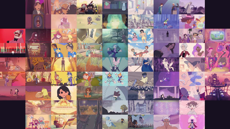 Collage of animated stills organized in a color gradient.
