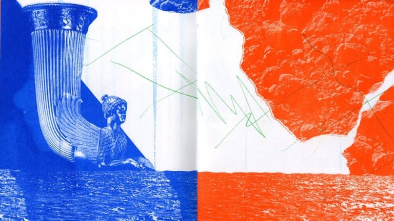 red, white and blue print from the Risograph
