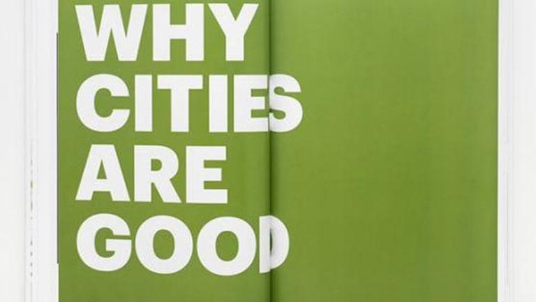 Book with the text "Why cities are good".