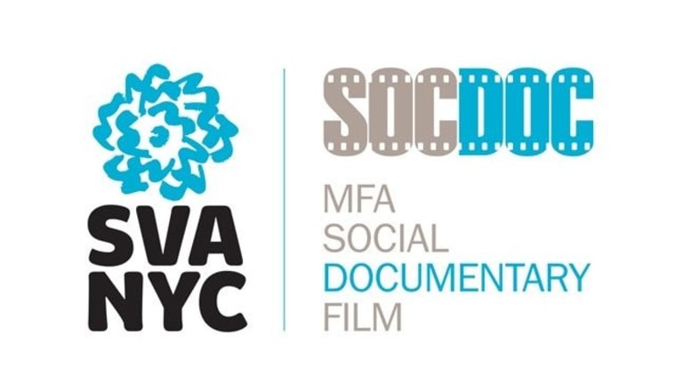A poster advertises SVA NYC's social documentary film program.