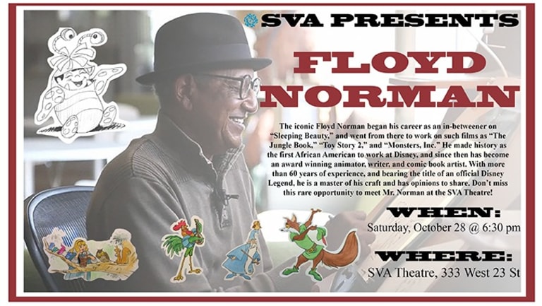 An advertisement for a presentation given by animator Floyd Norman.