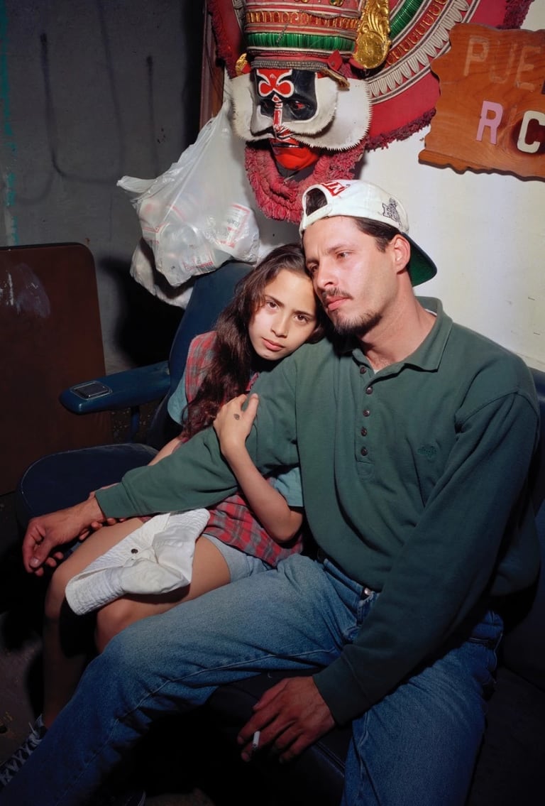 Father and daughter in their backyard shed, Lower East Side, NYC