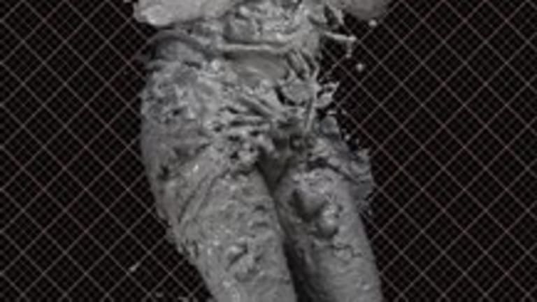 A 3D sculpture of a melting man.