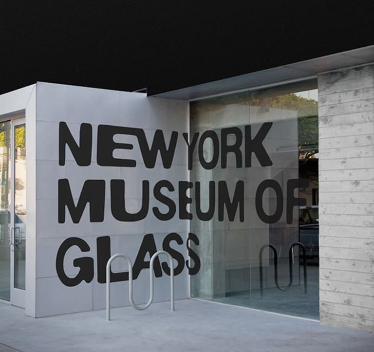 An image of the facade for an imagined museum dedicated to glasswork.