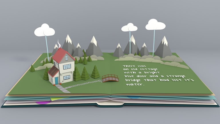 pop up book of house and mountains