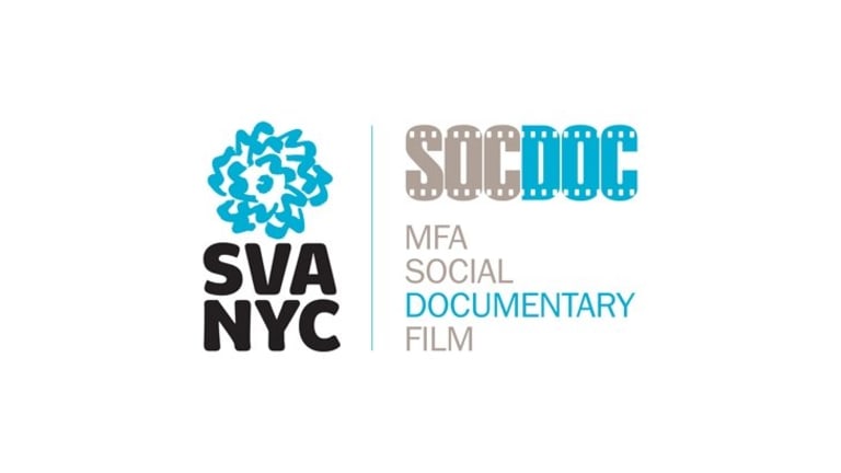 The SVA NYC text is black. This is a logo for the SOC DOC MFA social documentary film.