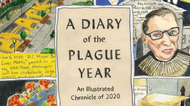 Here is a detail of the cover of “A Diary of the Plague Year”, including a portrait of Ruth Bader Ginsburg.