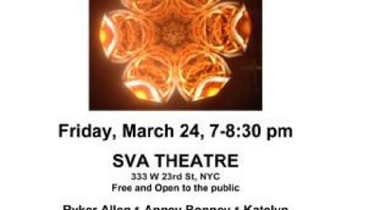 Advertisement for the Kaleidoscope Word and Multimedia Show. It's on Friday, March 24 at 7 Pm at the SVA Theatre.