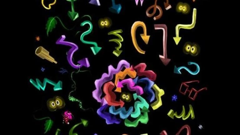 Writing and colorful swirls on black background