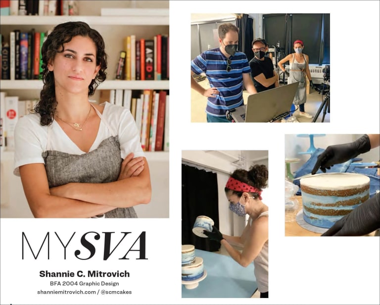 A layout of the 'MY SVA' article from the fall/winter 2022 Visual Arts Journal