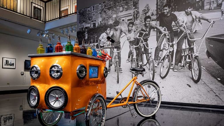 Hiram Maristany, Boys on Bikes, East Harlem, c.1971. Miguel Luciano, Pimp My Piragua, 2008.