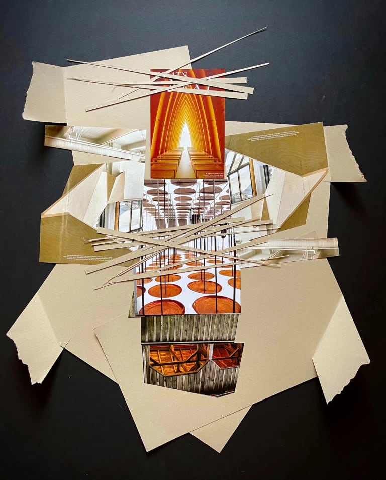 James Trowell, Boat (Exploded View), 2023, collage of photocopies on paper, 30”x22”