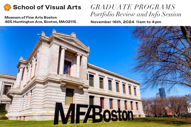 Photo of the Museum of Fine Art Boston on a sunny day with event details