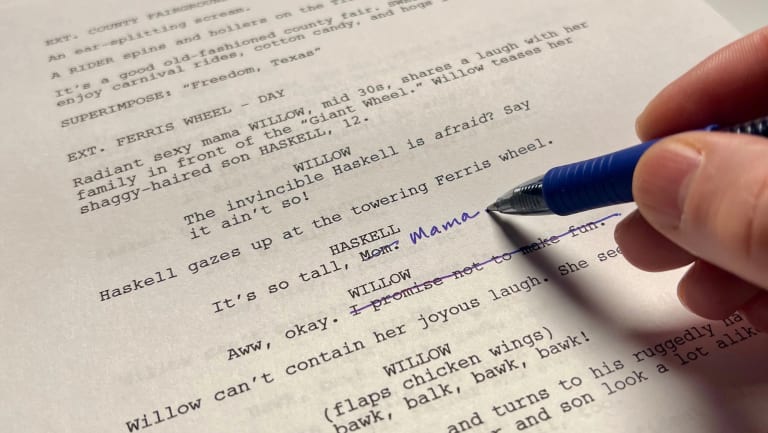 Dream your dream. Pen writing and editing a script.