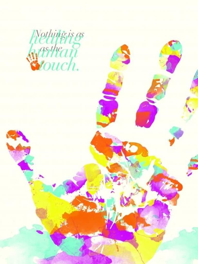 A multicolored handprint.