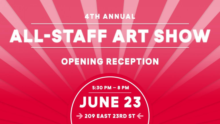 Announcement for all-star art show reception on June 23rd.