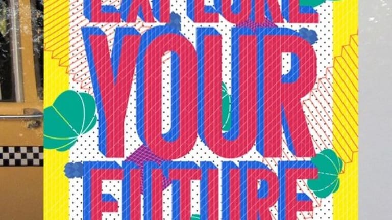 A yellow, red and blue advertisement  for the College of Technology encourages the viewer to "Explore your Future."