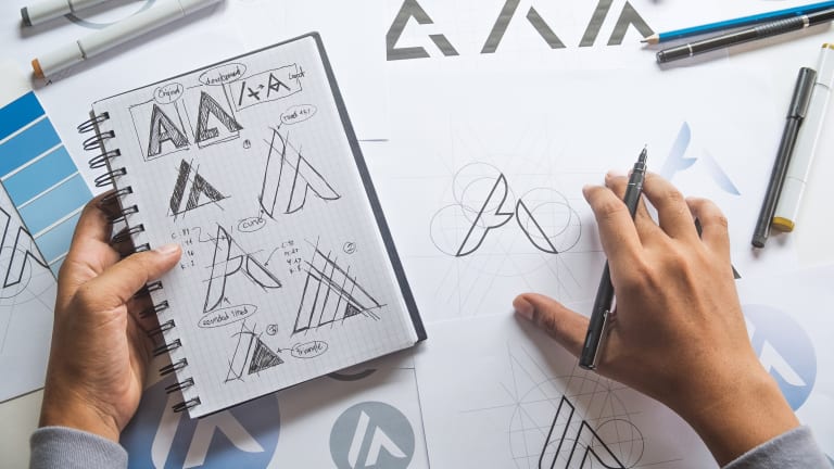 papers with typography drawings