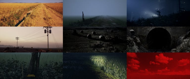 A collage of photographs featuring desolate or forbidding-looking skies and landscapes.