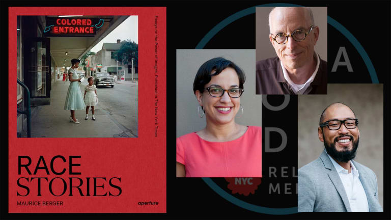 Top Left Image: Portrait of Marvin Heiferman, copyright Sara Macel. Bottom Left Image: Portrait of Noelle Flores Théard, copyright Alyssa Panganiban. Middle Image: Book Cover of Race Stories: Essays on the Power of the Image by Maurice Berger, published by Aperture Right Image: Portrait of Zun Lee, copyright Shawn Roller.