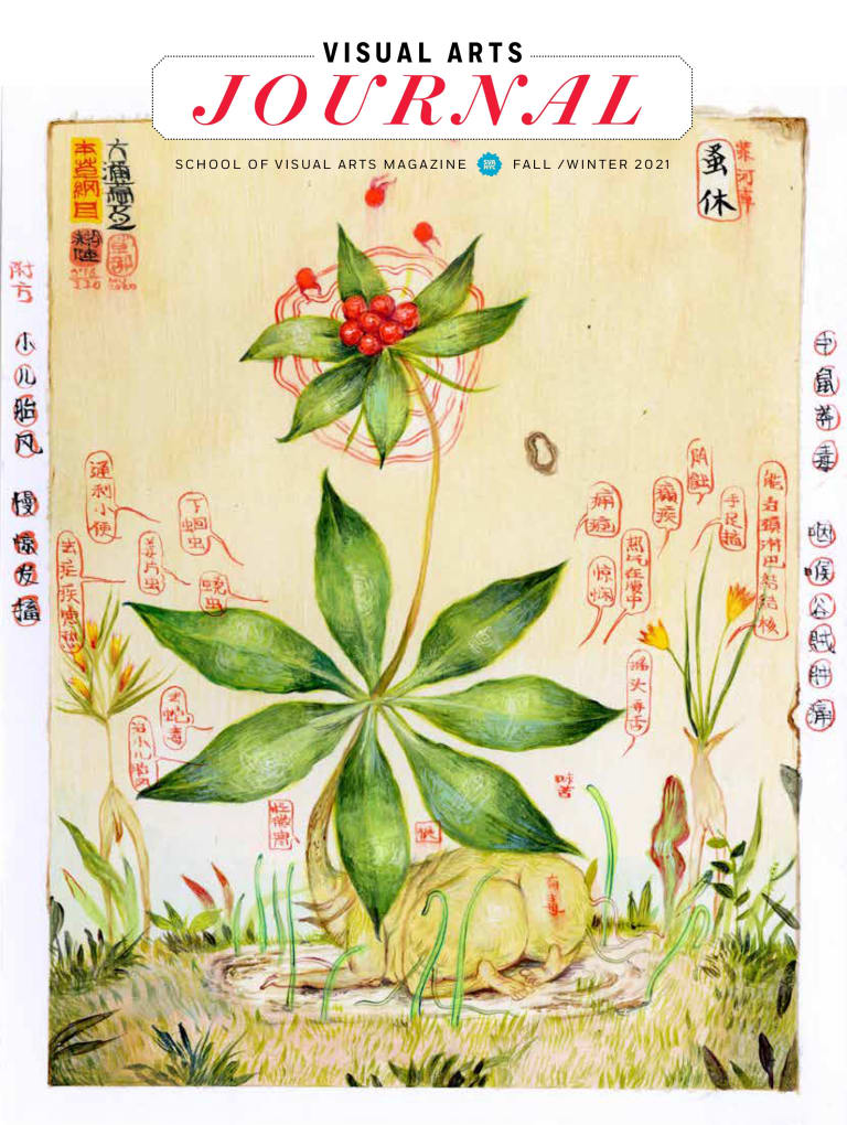 A magazine cover featuring an artwork of a creature that is part plant and part animal.
