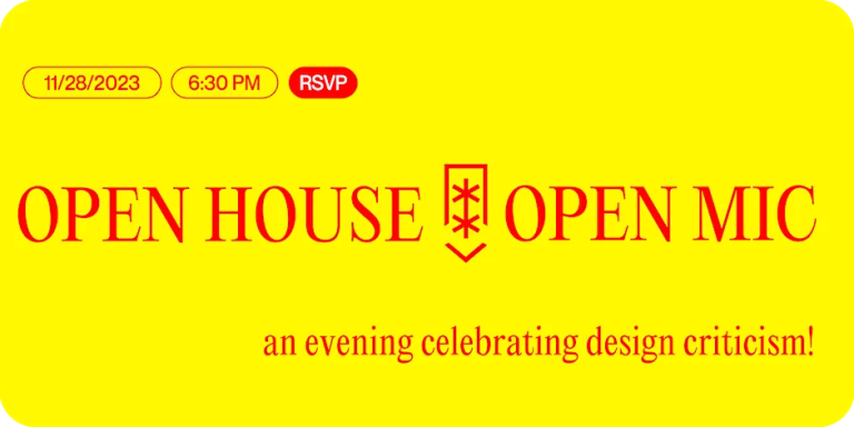 A yellow slide with red text that reads "open house open mic"