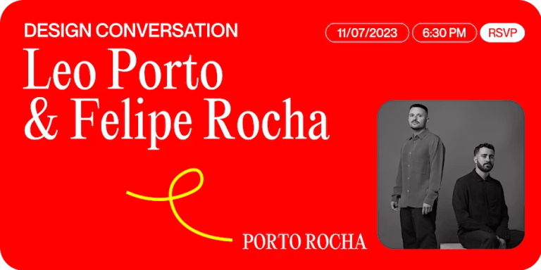 A red slide that features the words "Leo Porto and Felipe Rocha" in white text with a black and white photo of two people in the lower right side of the composition