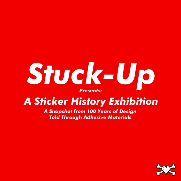 info graphic for Sticker History Exhibition A Snapshot from 100 Years of Design Told Through Adhesive Materials