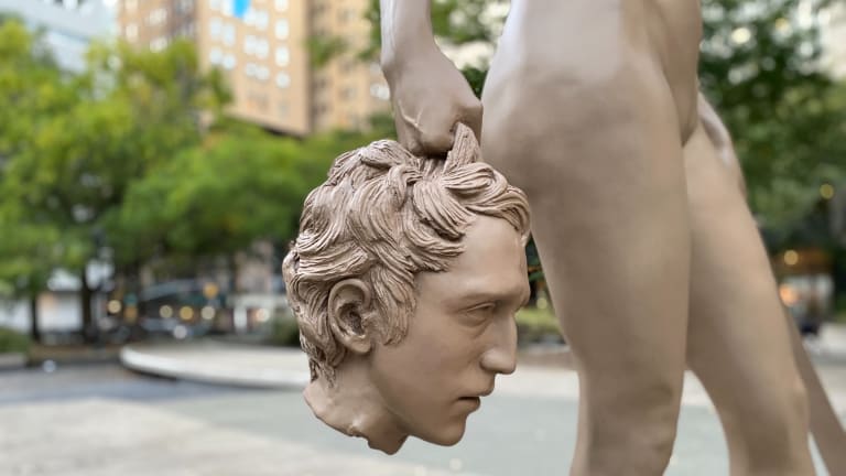 Here is a detail of the Medusa sculpture in Manhattan, featuring the severed  head of Perseus. 