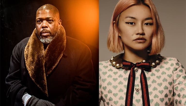 Side by side photo-portraits of Hilton Als and Mary Wang
