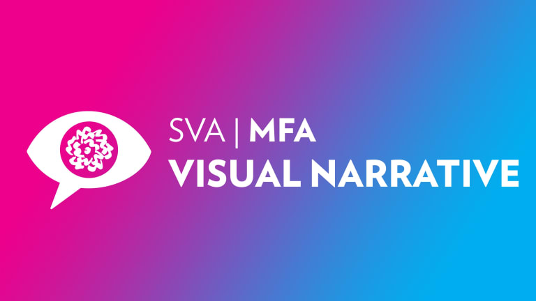 sva mfa visual narrative over pink and blue gradient