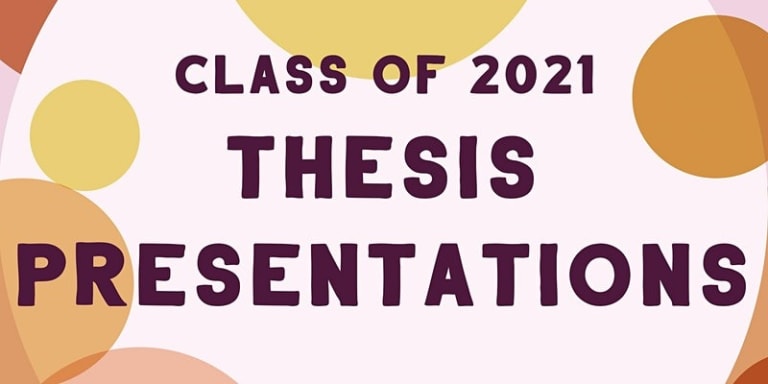 A graphic that reads "Class of 2021 Thesis Presentations"
