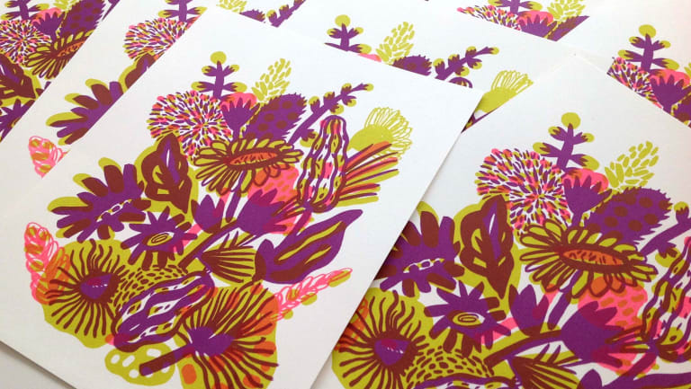 3-color silkscreen print with flowers