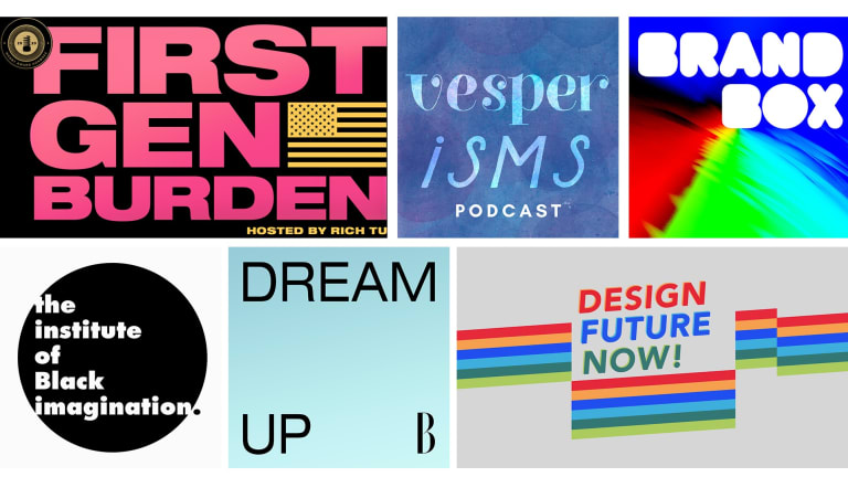 Collage of podcast logos