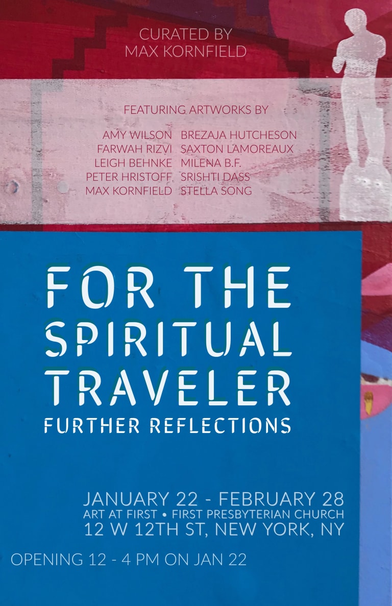 An exhibition flyer showing the title, dates, participating artists, and gallery address